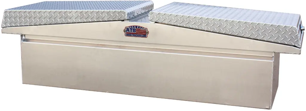 A-LG Series - Aluminum Pickup Truck Crossover Low Profile Gullwing (EZ Grab) Toolboxes, Super Heavy Duty, Smooth Aluminum Body, Double Diamond TP Top Open Lids with Push Button Locks & Pro-Sliding Tray, Smooth TP/Powder Coat Finish 