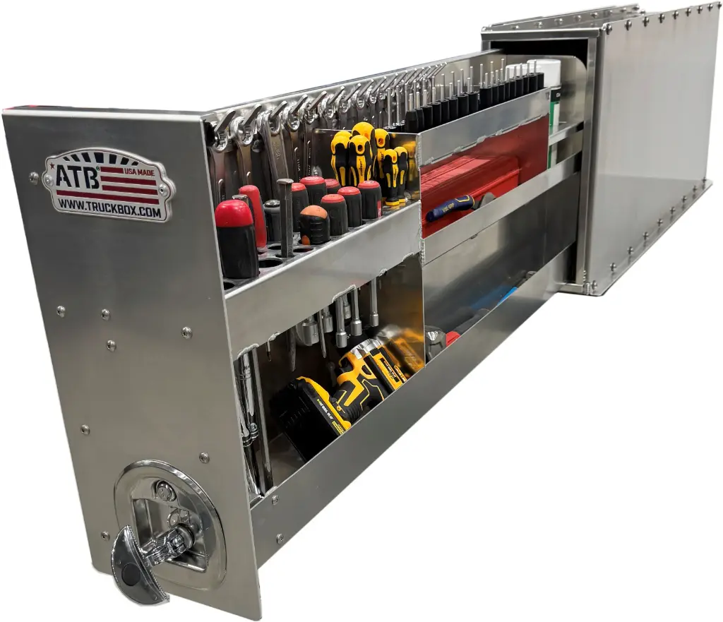 A-DF42O- Aluminum Heavy Duty Pickup Drawer-Fender Toolbox with Tool Organizer Pullout Drawer & SS DT-Handle Lock All Smooth or Powder Coated Finish