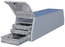 A-CGD57G - Aluminum HD Pickup Cross Drawer Flatbed Toolbox, Smooth Body Diamond Tread Both End Top Hinged Doors, Top Cross Shelf and Drawers Both end on Bottom with SS DT-T-Handle Locks