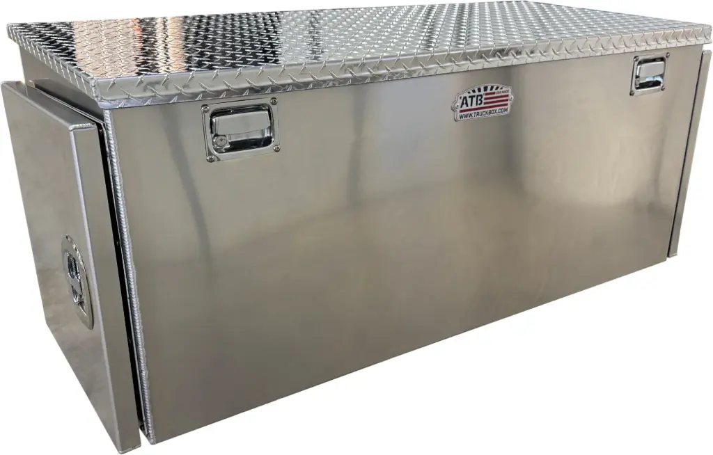 [A-TCB41-242460S-T] A-TCB51 - 24"H x 24"D Aluminum Semi Truck Top Chest Cargo Toolbox, Super HD, Smooth Body, Diamond TP Top Open 2" Tapered Lid with Gas Springs & Lift Handle Locks, Smooth Finish Side Open Doors 20"x 20" on Both Ends. (24H-24D-60W)