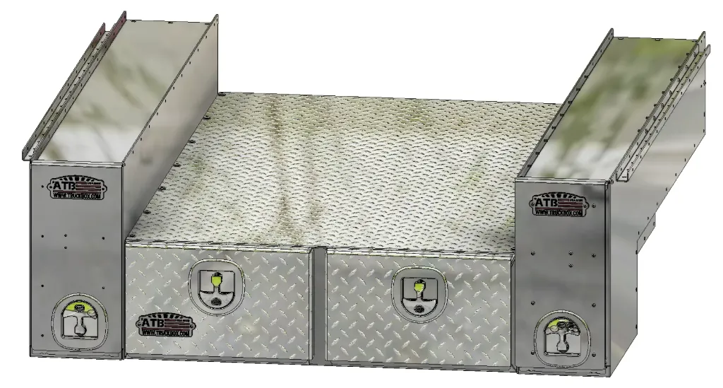 [A-BS51-207658D-T] A-BS51 - 20"H x 76"D x 58"W - Aluminum Pickup Truck Bed Service-Pack with Pullout Drawers Tool-Pack, Smooth Body Diamond TP Drawer Fronts, Side Tools Organizer Boxes with Center Double Drawers Pull-outs with Dividers and SS DT-T-Handle Locks and Powder Coated MX-Black