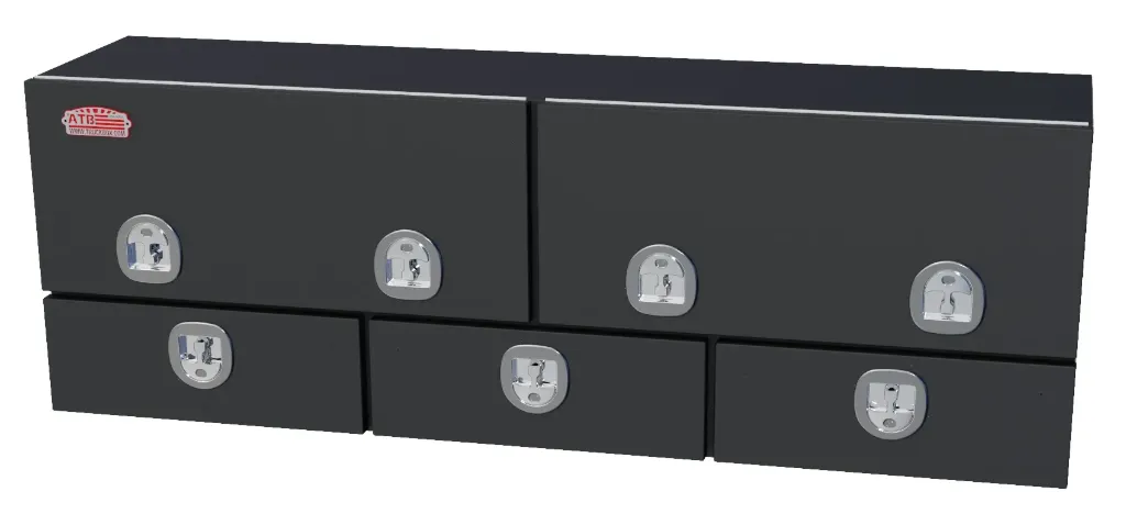 S-DU42 - Steel Top Mount Service HD Drawer Utility Toolbox, Double Top Hinged Doors, Triple Drawers w/ Dividers & DT-T-Handle Locks, Powder Coated MX-Black