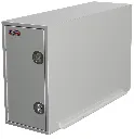 A-CP55 - Aluminum Super Heavy Duty Truck Cross-Pack Service Boxes Both End Single Side Open Doors with Gas Springs and SS DT-T-Handle Locks, Adjustable Shelves, Swivel Hooks & Frame Mount.