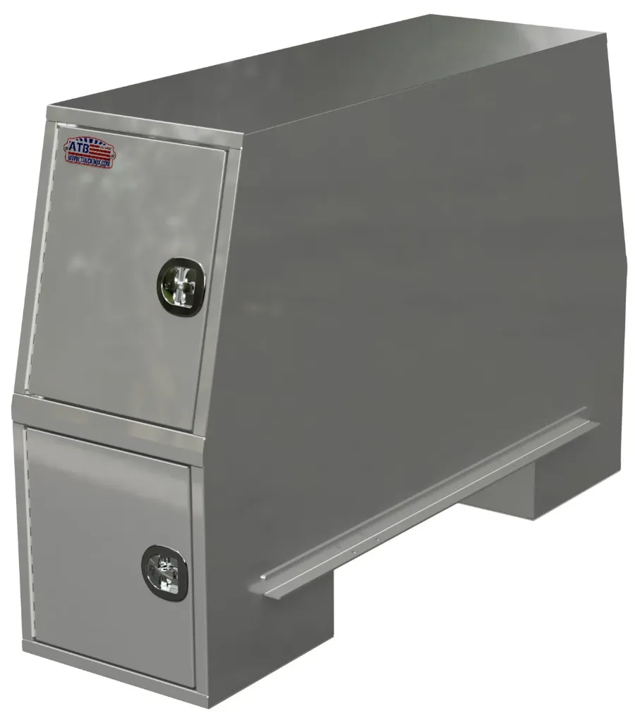 A-CP51 - Aluminum Heavy Duty Truck Cross-Pack Service Backpack Truck Boxes, Four Side Open Doors with Gas Springs & DT-Handle Locks, Shelves, Frame Mounts & Four Hooks