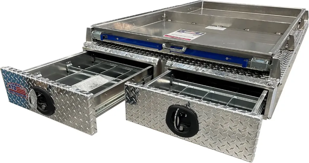 [A-BPT51-134848-T2] A-BPT51- 48" and 49" Width - Aluminum Truck Pullout Bed-Pack Toolbox with Slide-Out Tray, Super Heavy Duty, Double Drawers with Dividers and DT-Handle Locks (13H-48D-48W - 4' Bed)