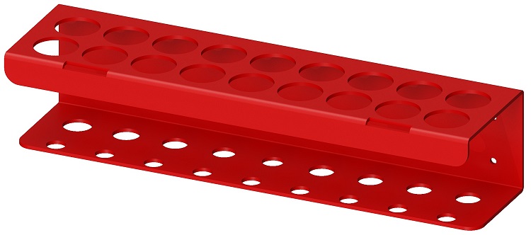 [A-DO52-3416-20SR] A-DO52 - 125g Aluminum Screwdriver Holder Bracket, Bolt-On and Powder Coated Viper Red (3H-4D-16W 20-Hole for 20in Box)