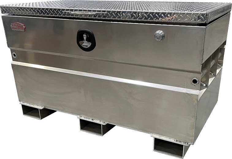 [A-CS54F-303060-T] A-CS54 - 30"H x 30"D x 60"W - Aluminum Chest Safe (Contractor Jobsite Box) Toolbox, with Forklift Slots, Super HD, Smooth Aluminum Body, Top Open Single TP Lid with Gas Springs and Pad-Lock Secure Lock.