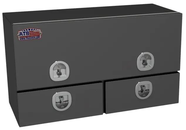 [A-DU42-282060SD-SBX] A-DU42 28"H x 20"D x 60"W - Aluminum Top Mount Service Drawer Utility Toolbox, HD, All Smooth Finish, Single Top Hinged Door with Double Drawers & DT-Handle Locks, Powder Coated MX- Black