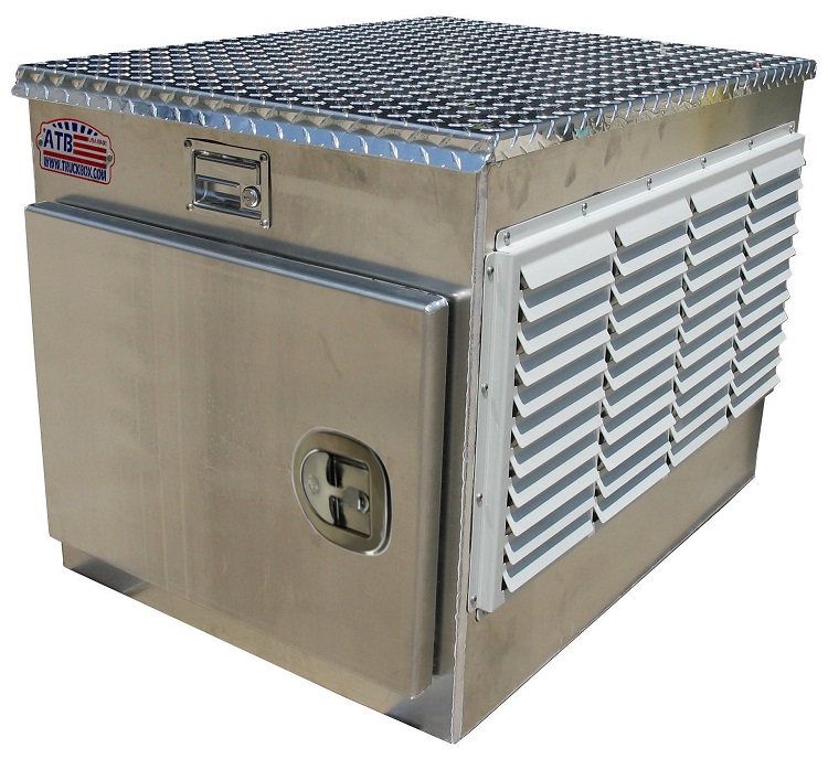 [A-GB51-243224-T] A-GB51 - 24"H x 32"D x 24"W - Aluminum Generator Box, Smooth Body and Diamond TP Top Open Lid with Gas Springs, Pull Handle Lock, SS Louvered Grills on Left-Right-Back Sides with Front Smooth Access (16"x20") Door.