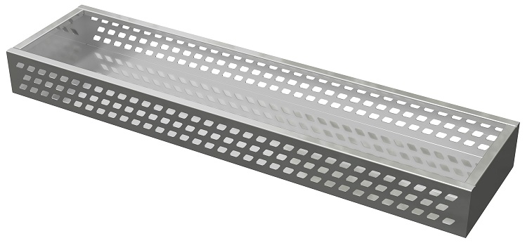 [A-OT51-S-61896-S] A-OT51-S - 6"H x 18"D x 96"W - .125 Aluminum Open Top Tray with Solid Bottom Floor, Oval Side Drain Holes, All Smooth Aluminum Finish.