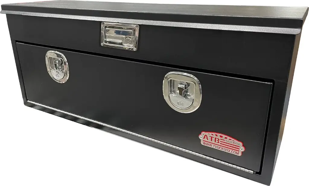 [S-TB41-201636SS-BX] S-TB41 - 20"H x 16"D x 36"W - Steel Top Bottom Utility Truck Toolbox, HD, Single Top Open Lid with Gas Springs, Single Drop Open Door, Locks & Powder Coated MX-Black Finish