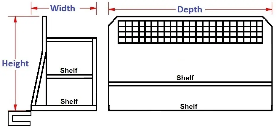 [A-PC61-F-455722-S2BX] A-PC61 - 45"H x 57"D x 22"W - Aluminum HD Pickup Back Seat Cargo Storage Shelf System for Ford Super Cab 2019-2025 with 2 Shelves (Plain-W/FE Space) & Powder Coated MX-Black Body Only.