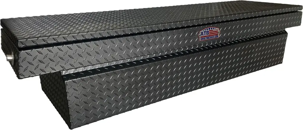 A-HC4 16"H x 72"W Aluminum Super HD Pickup Truck Crossover Saddle Toolbox, Top Open Lid with Advanced Push Button Lock & Pro-Sliding Tray, Diamond TP/Powder Coat Finish