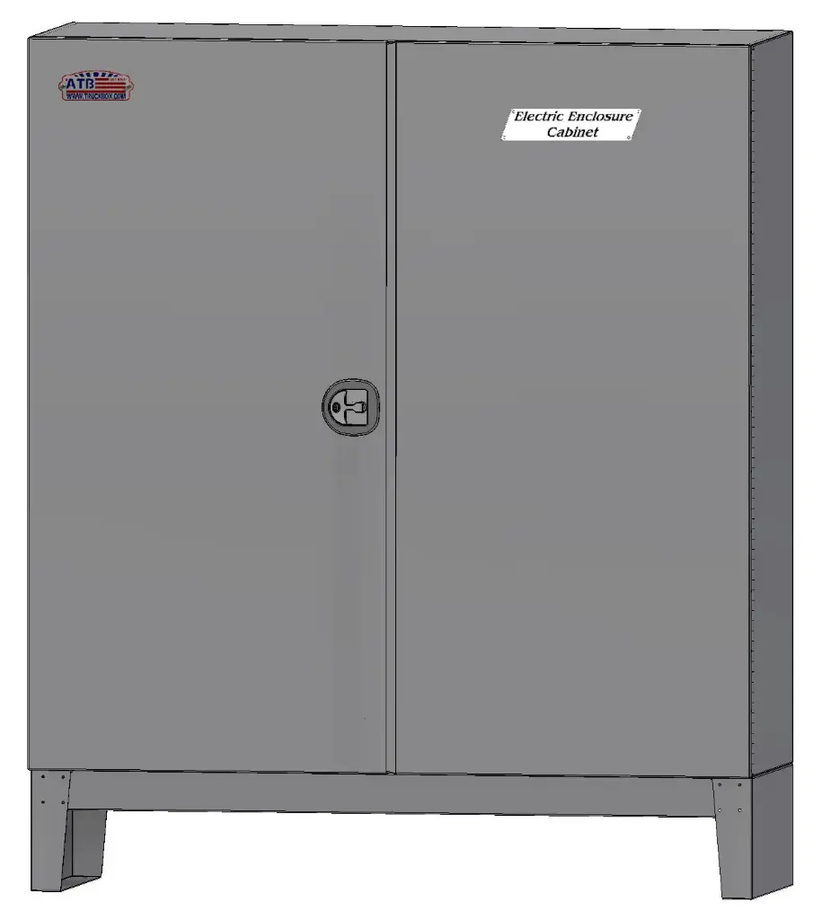 [S-EC44B-722472DL-G] Steel Electric Enclosure Cabinet (With False Back Panel) with Box Stand, Left Side Open Double Doors with 3-Point Rod System and Single SS DT-T Handle Lock - 72"H x 24"D x 72"W